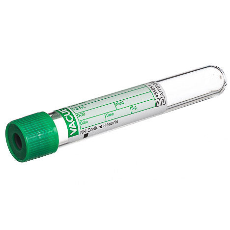 VACUETTE® TUBE 9 ml NH Sodium Heparin - 16x100 green cap-green ring, non-ridged x 50 - 