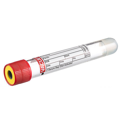 VACUETTE® Tube, Serum/Sep, 8ml, 16x100mm, Red/Yellow Cap, Sterile - Pack Of 50 - Clearance - GBO