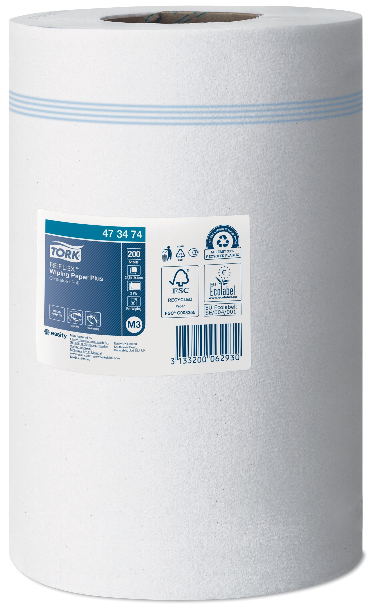 Tork Reflex Centrefeed Roll White 2ply - Case of 9 Rolls - 19.4cm x 67m - 