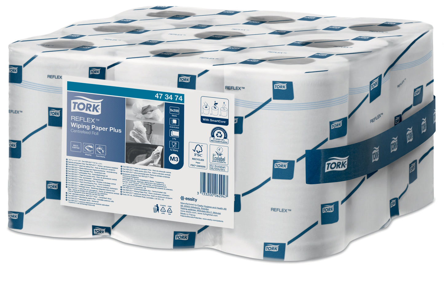 Tork Reflex Centrefeed Roll White 2ply - Case of 9 Rolls - 19.4cm x 67m - 