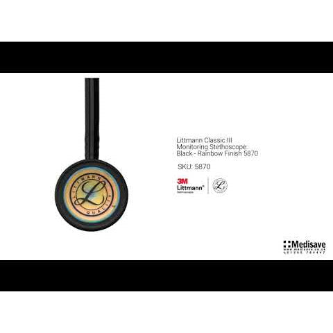 Littmann Classic III Monitoring Stethoscope: Black - Rainbow Finish 5870 - Over Engraved - Littmann Stethoscopes