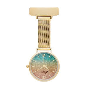 Annie Apple Nurses Fob Watch - Aurora - Glitter Rainbow/Gold - Mesh - 35mm - Annie Apple