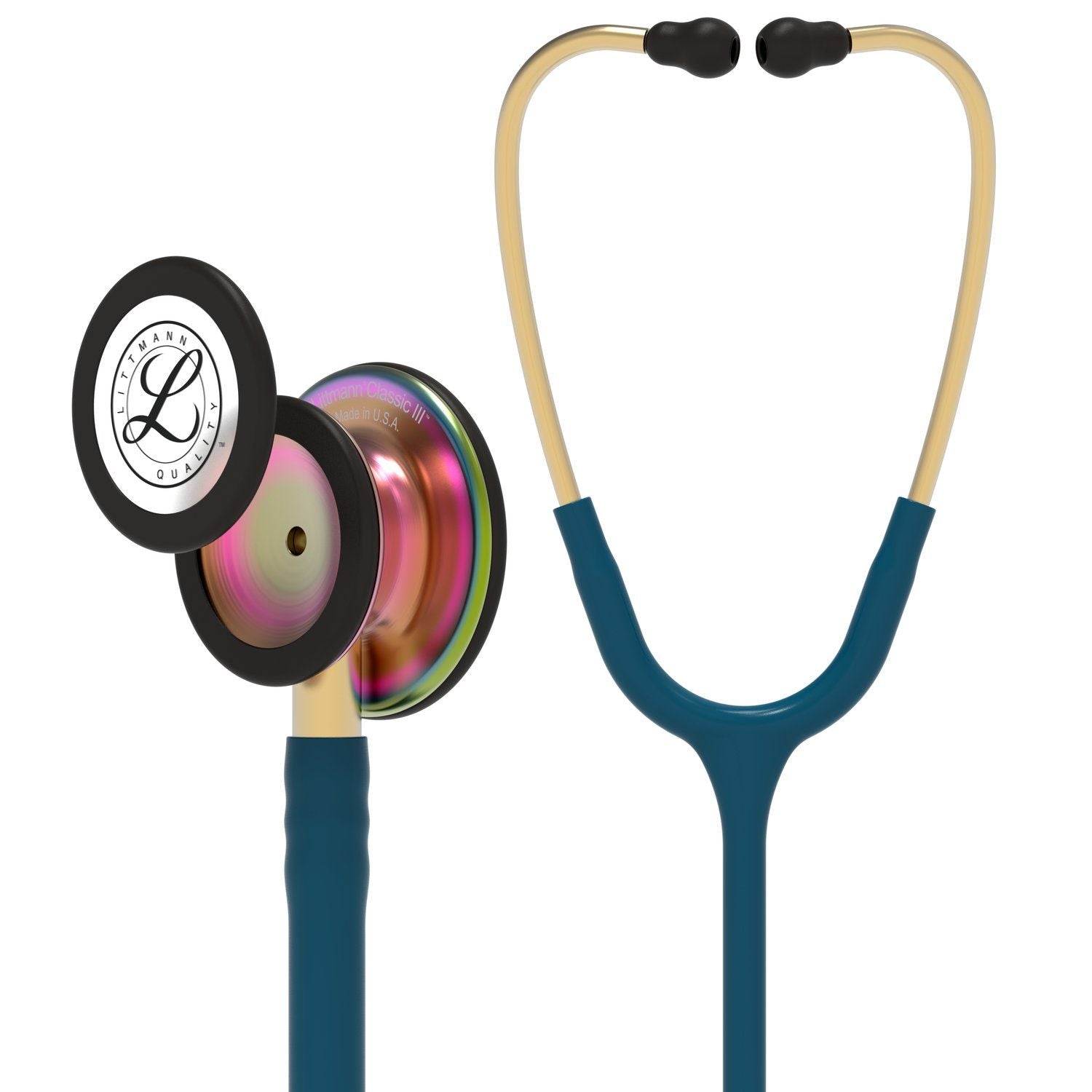 Littmann Classic III Monitoring Stethoscope: Caribbean Blue Rainbow 5807 - Over Engraved - Littmann Stethoscopes