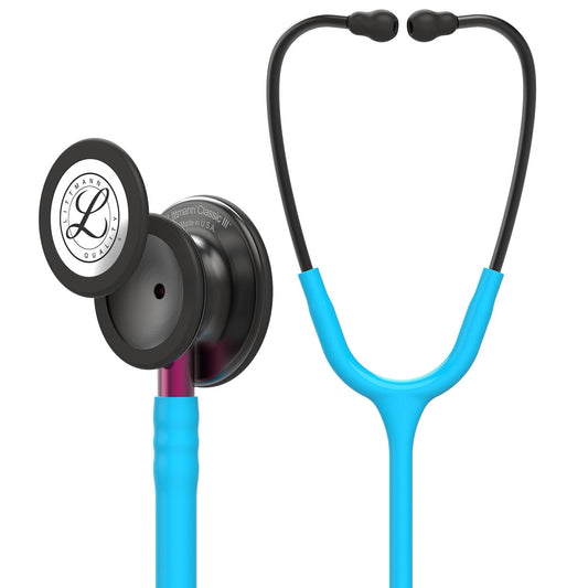 Littmann Classic III Monitoring Stethoscope: Smoke & Turquoise - Pink Stem 5872 - Over Engraved - Littmann Stethoscopes