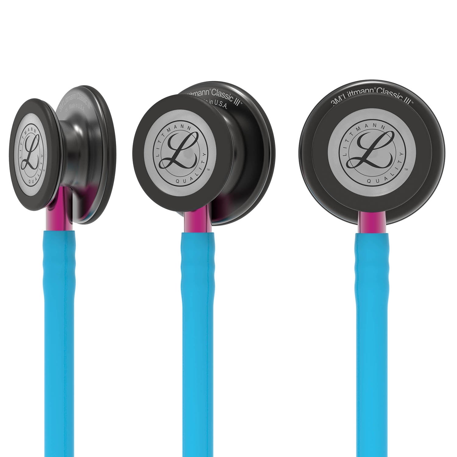 Littmann Classic III Monitoring Stethoscope: Smoke & Turquoise - Pink Stem 5872 - Freshers Voucher - Littmann Stethoscopes
