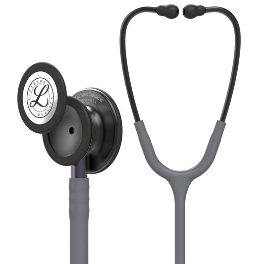 Littmann Classic III Monitoring Stethoscope: Smoke & Gray - Violet Stem 5873 - Over Engraved - Littmann Stethoscopes