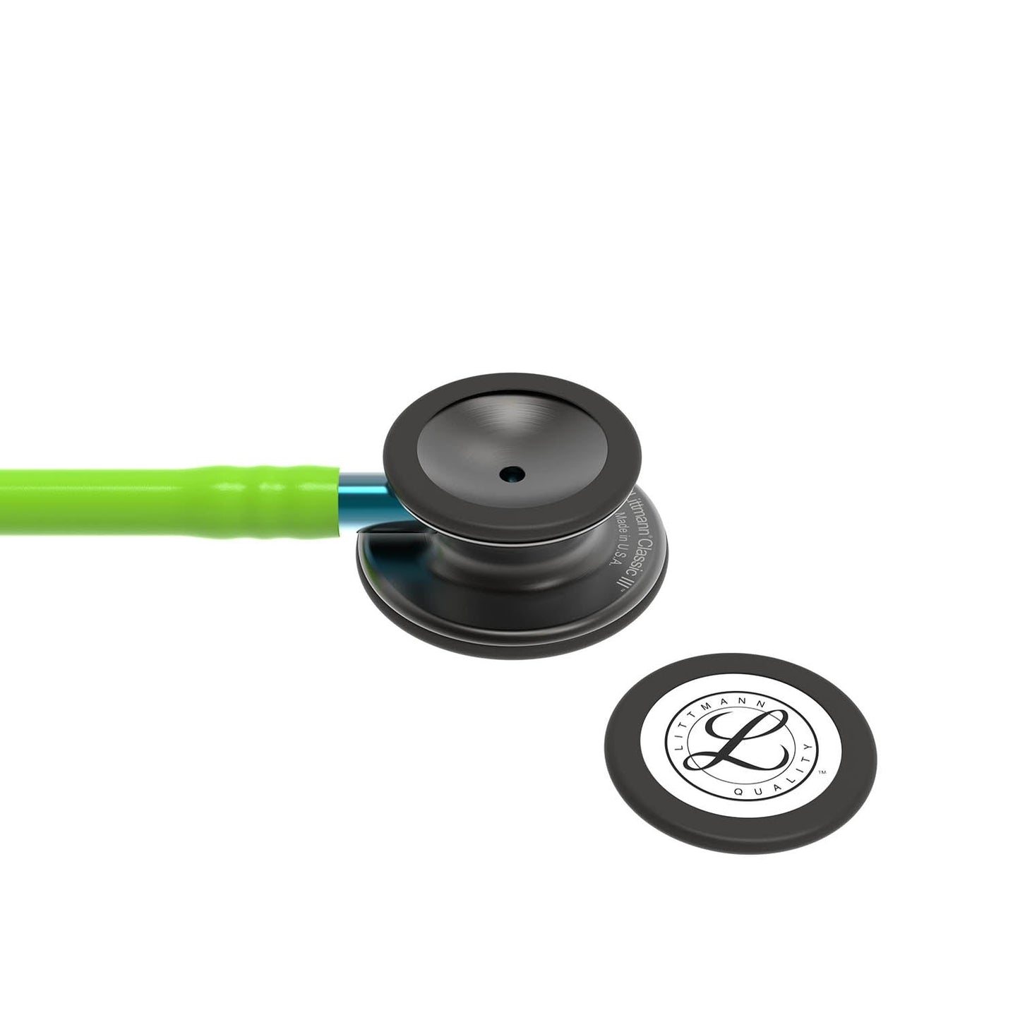 Littmann Classic III Monitoring Stethoscope: Smoke & Lime Green - Blue Stem 5875 - Over Engraved - Littmann Stethoscopes