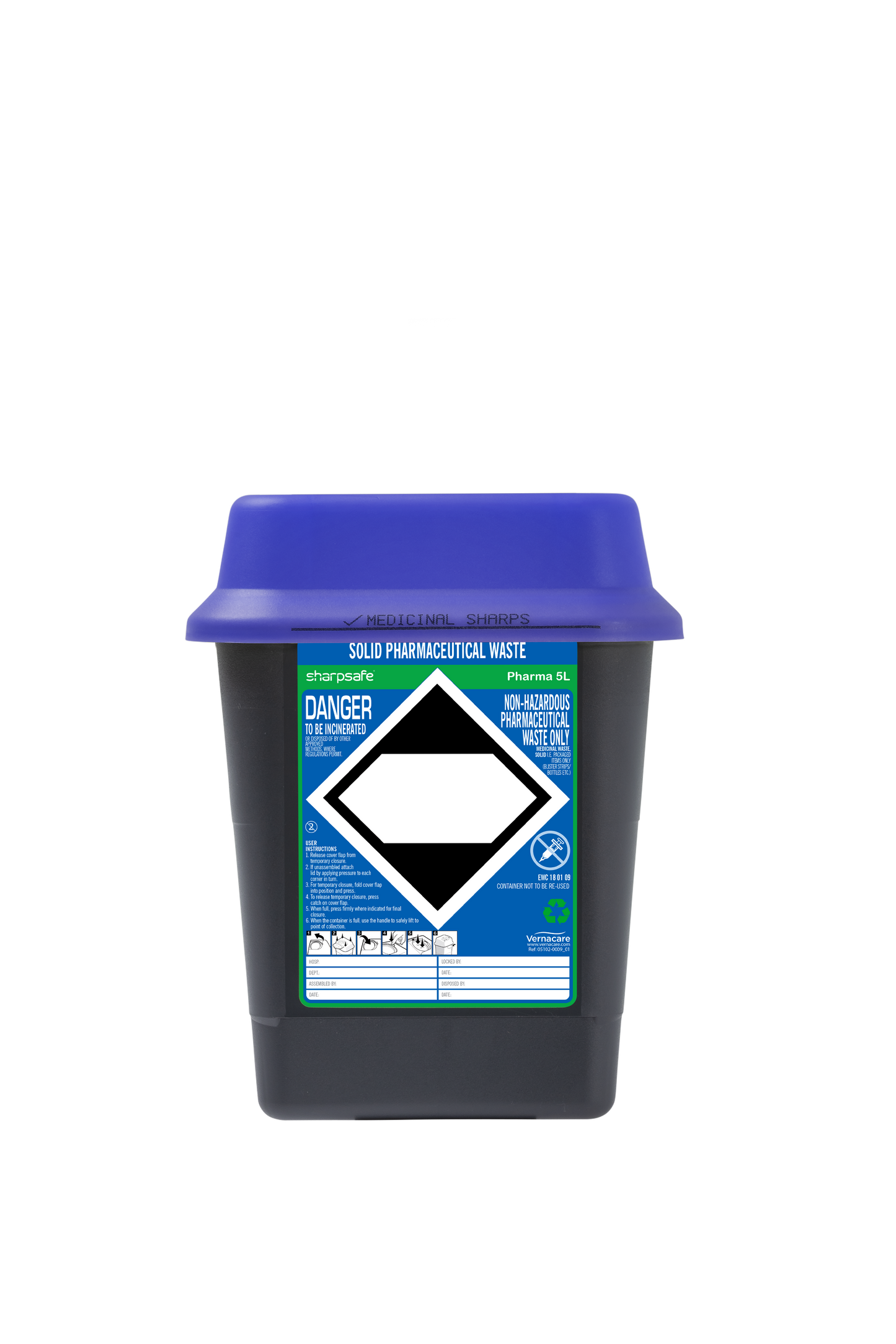 Sharpsafe® 5L Recycled Container with Blue Lid