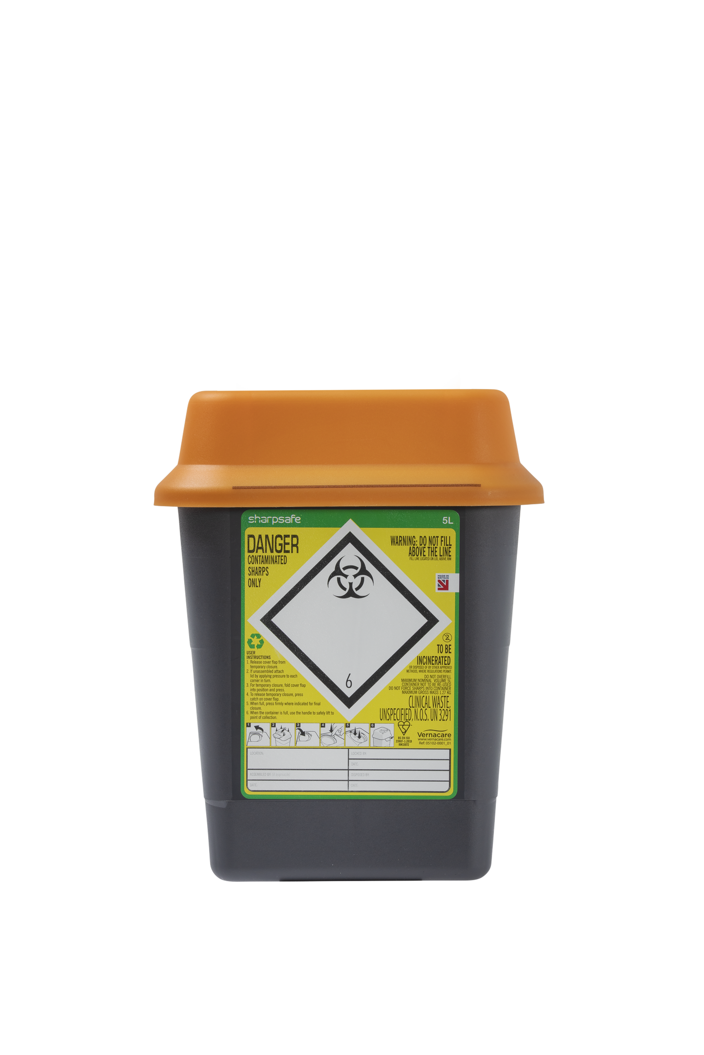 Sharpsafe® 5L Recycled Container with Orange Lid