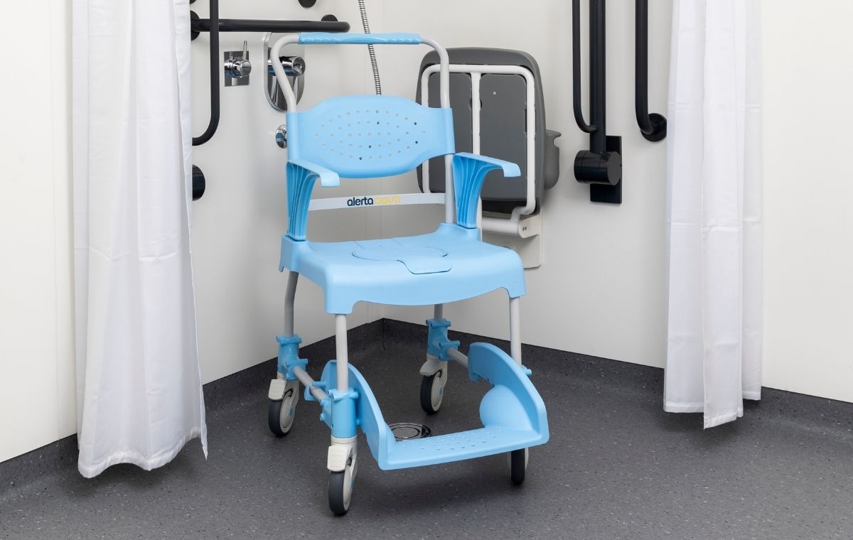 Alerta Aqua Shower Commode Chair, Self Propelled, 4 Braked Wheels - 