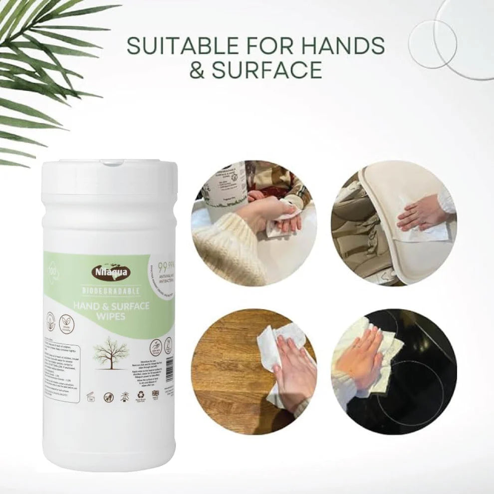 Nilaqua Biodegradable Hand & Surface Wipes 100pk (Canister) - 