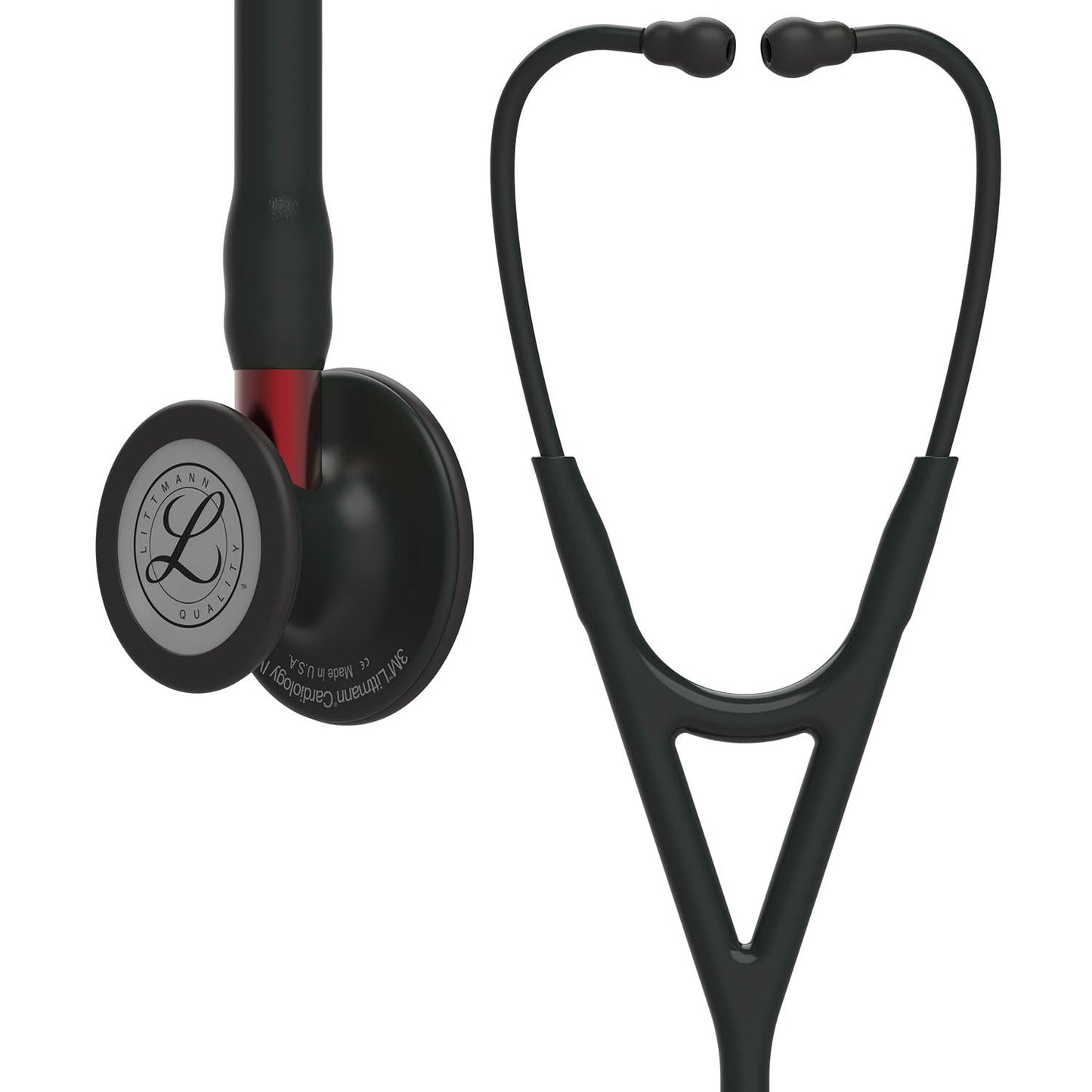 Cardiology IV Diagnostic Stethoscope: Black & Black - Red Stem 6200 - Over Engraved - Littmann Stethoscopes