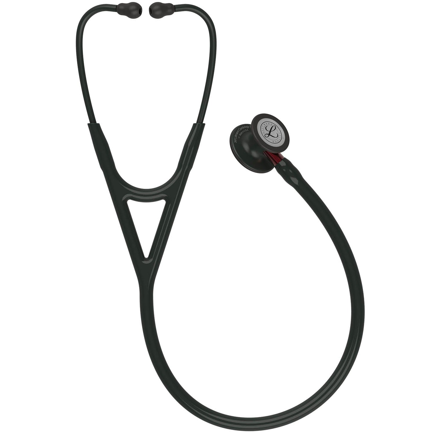 Cardiology IV Diagnostic Stethoscope: Black & Black - Red Stem 6200 - Over Engraved - Littmann Stethoscopes