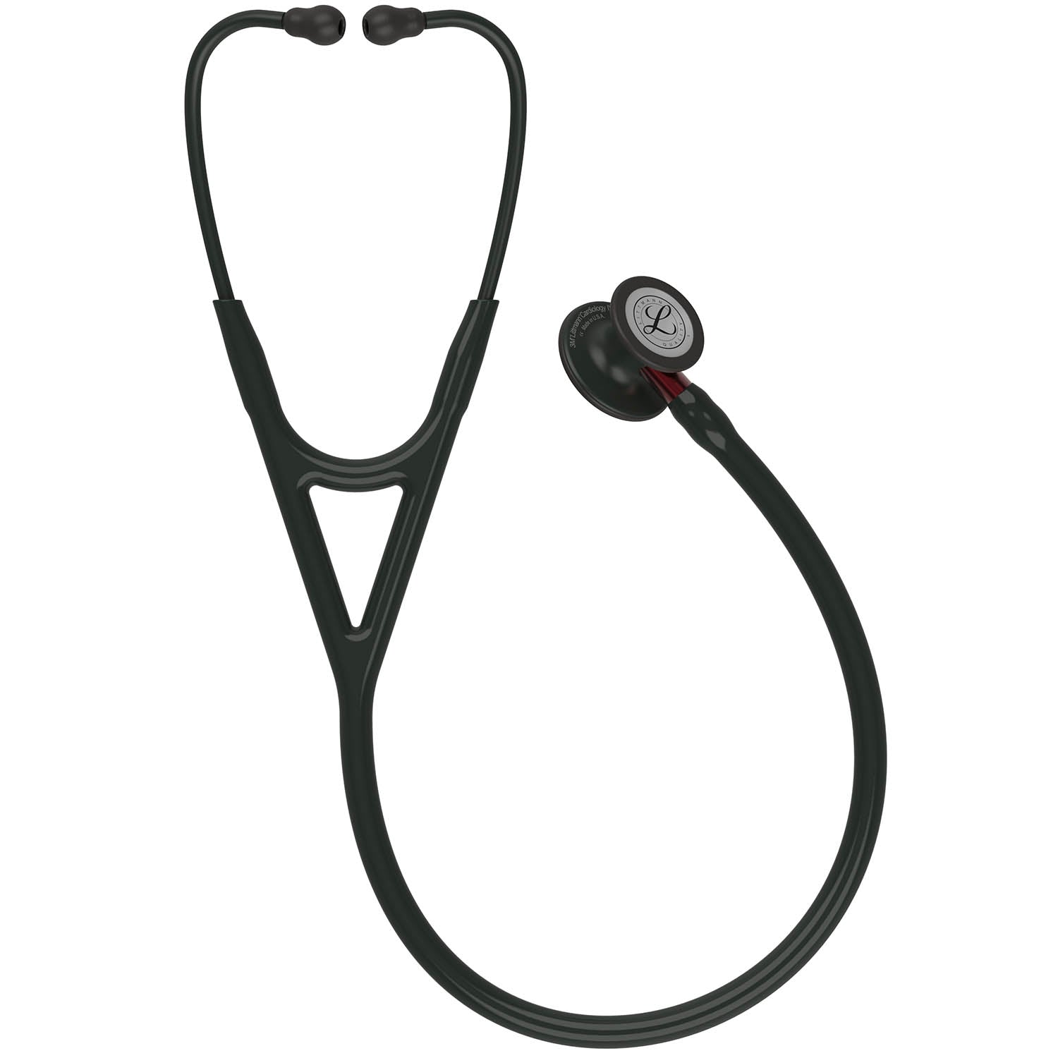 Cardiology IV Diagnostic Stethoscope: Black & Black - Red Stem 6200 - Over Engraved - Littmann Stethoscopes