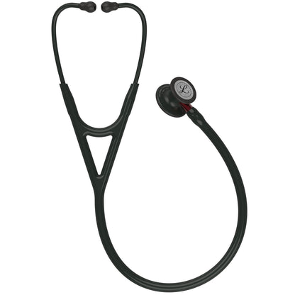 Cardiology IV Diagnostic Stethoscope: Black & Black - Red Stem 6200 - Over Engraved - Littmann Stethoscopes
