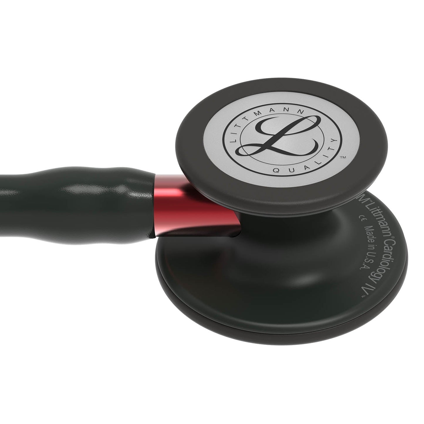 Cardiology IV Diagnostic Stethoscope: Black & Black - Red Stem 6200 - Over Engraved - Littmann Stethoscopes