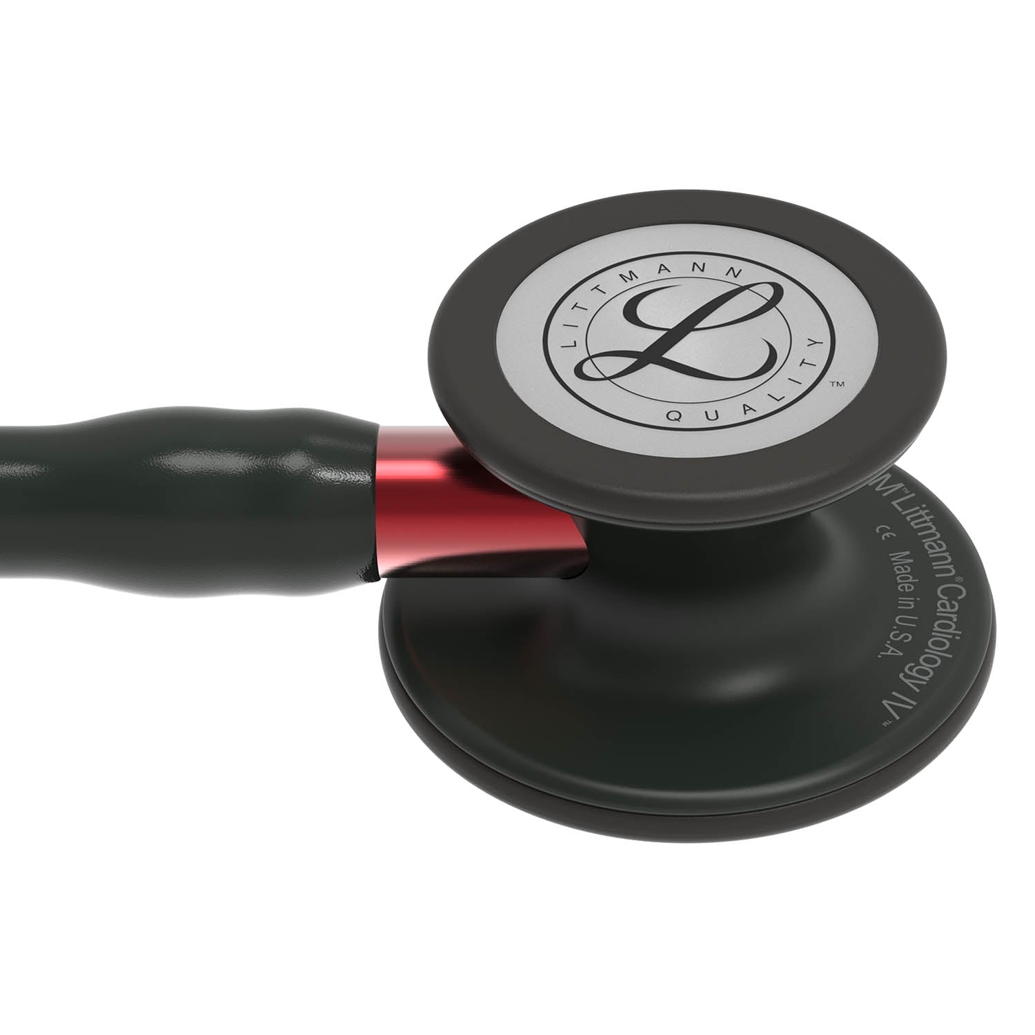 Cardiology IV Diagnostic Stethoscope: Black & Black - Red Stem 6200 - Over Engraved - Littmann Stethoscopes