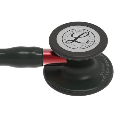 Cardiology IV Diagnostic Stethoscope: Black & Black - Red Stem 6200 - Over Engraved - Littmann Stethoscopes