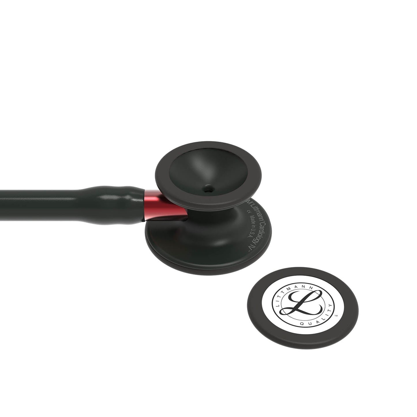 Cardiology IV Diagnostic Stethoscope: Black & Black - Red Stem 6200 - Over Engraved - Littmann Stethoscopes