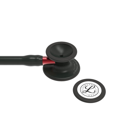 Cardiology IV Diagnostic Stethoscope: Black & Black - Red Stem 6200 - Over Engraved - Littmann Stethoscopes