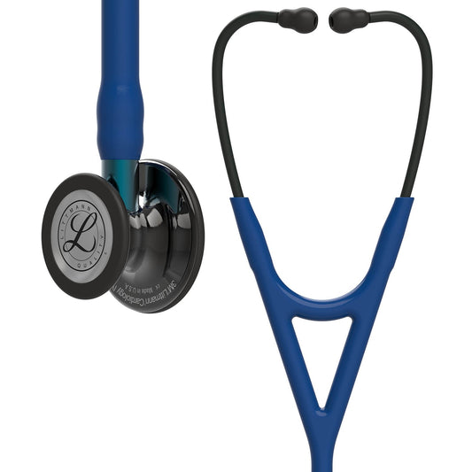 Littmann Cardiology IV Diagnostic Stethoscope: Polished Smoke & Navy - Blue Stem 6202 - Over Engraved - Littmann Stethoscopes