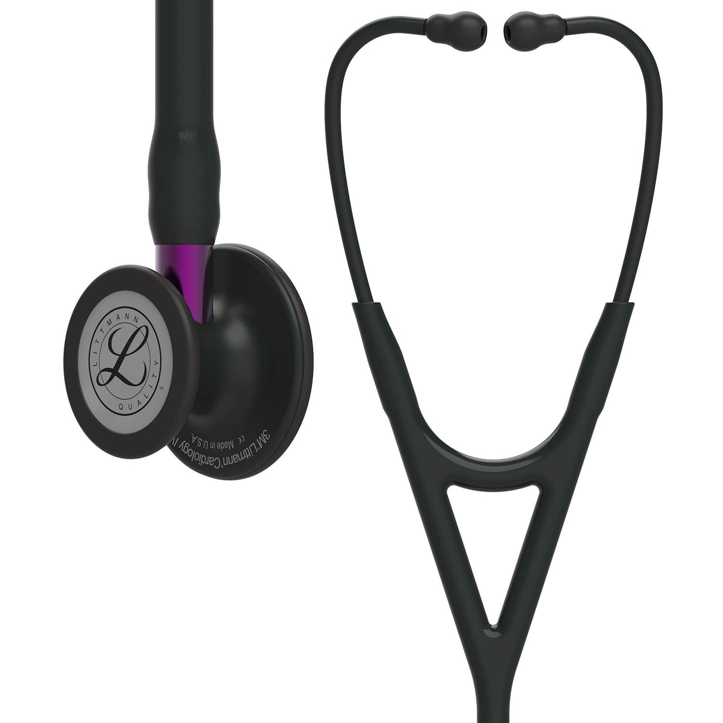 Littmann Cardiology IV Diagnostic Stethoscope: Black & Black - Violet Stem 6203 - Over Engraved - Littmann Stethoscopes