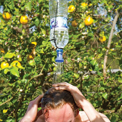 Travel Bottle shower, with hanging cord and loc-top bag for storage