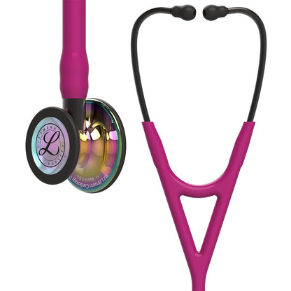 Littmann Cardiology IV Diagnostic Stethoscope: High Polish Rainbow & Raspberry - Smoke Stem 6241 - Over Engraved - Littmann Stethoscopes