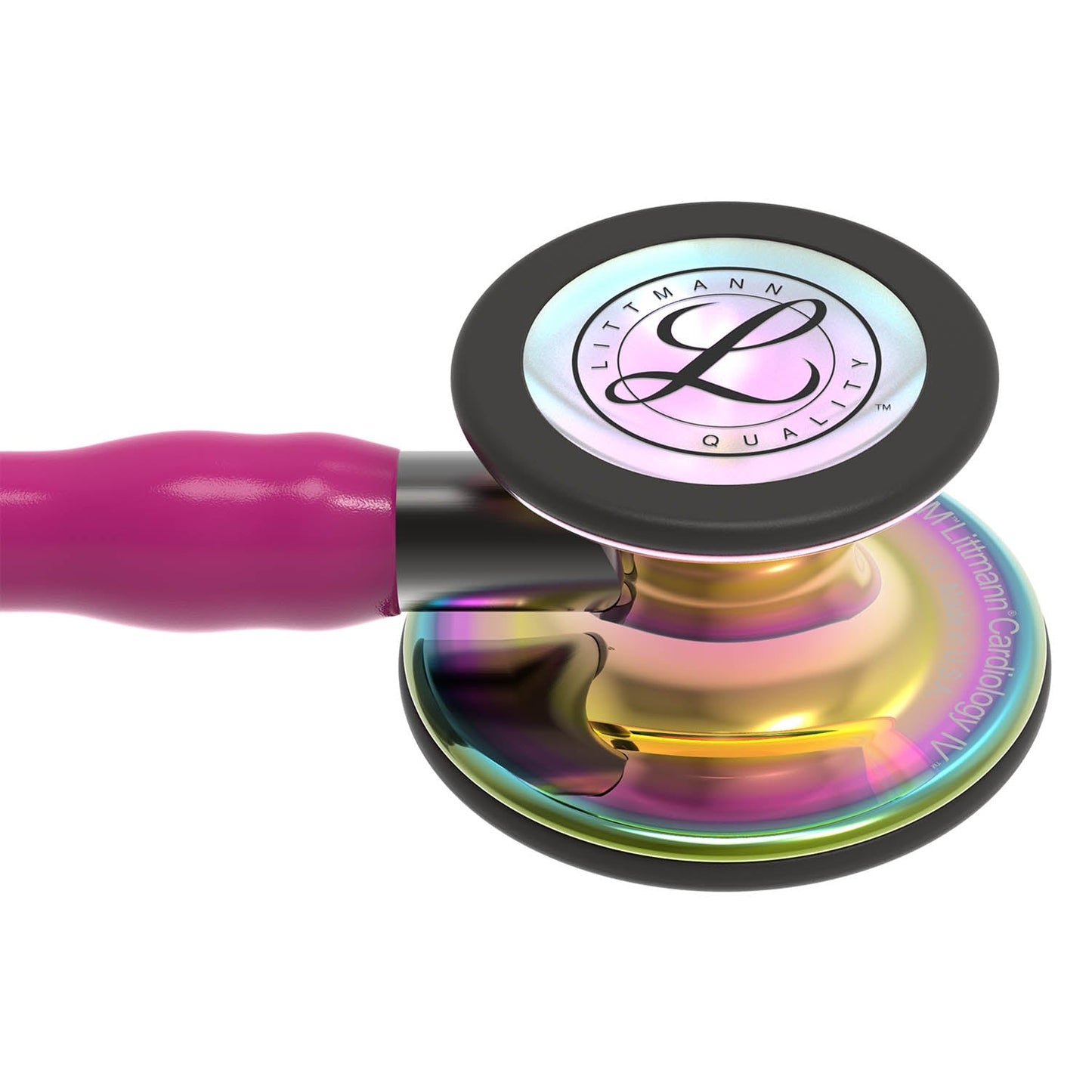 Littmann Cardiology IV Diagnostic Stethoscope: High Polish Rainbow & Raspberry - Smoke Stem 6241 - Over Engraved - Littmann Stethoscopes