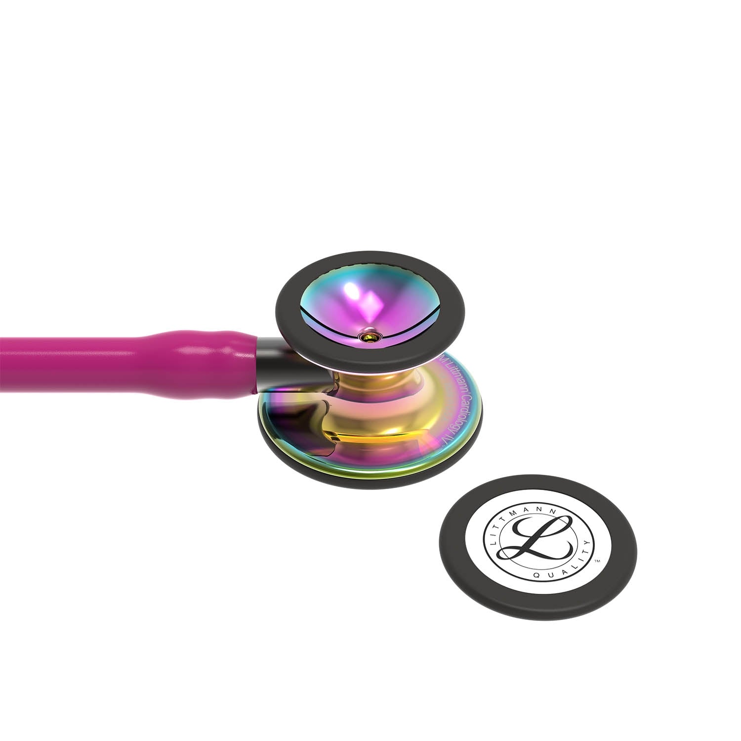 Littmann Cardiology IV Diagnostic Stethoscope: High Polish Rainbow & Raspberry - Smoke Stem 6241 - Over Engraved - Littmann Stethoscopes