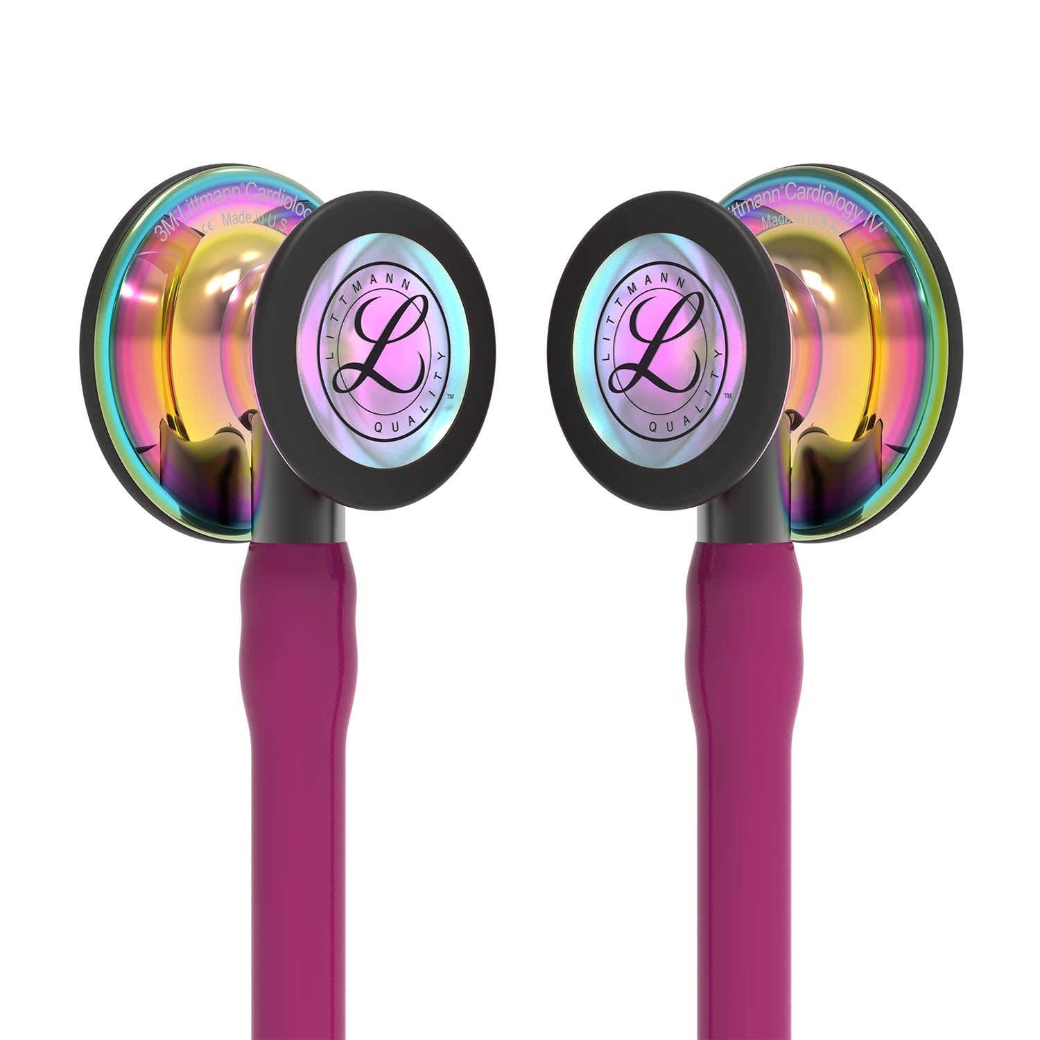 Littmann Cardiology IV Diagnostic Stethoscope: High Polish Rainbow & Raspberry - Smoke Stem 6241 - Over Engraved - Littmann Stethoscopes