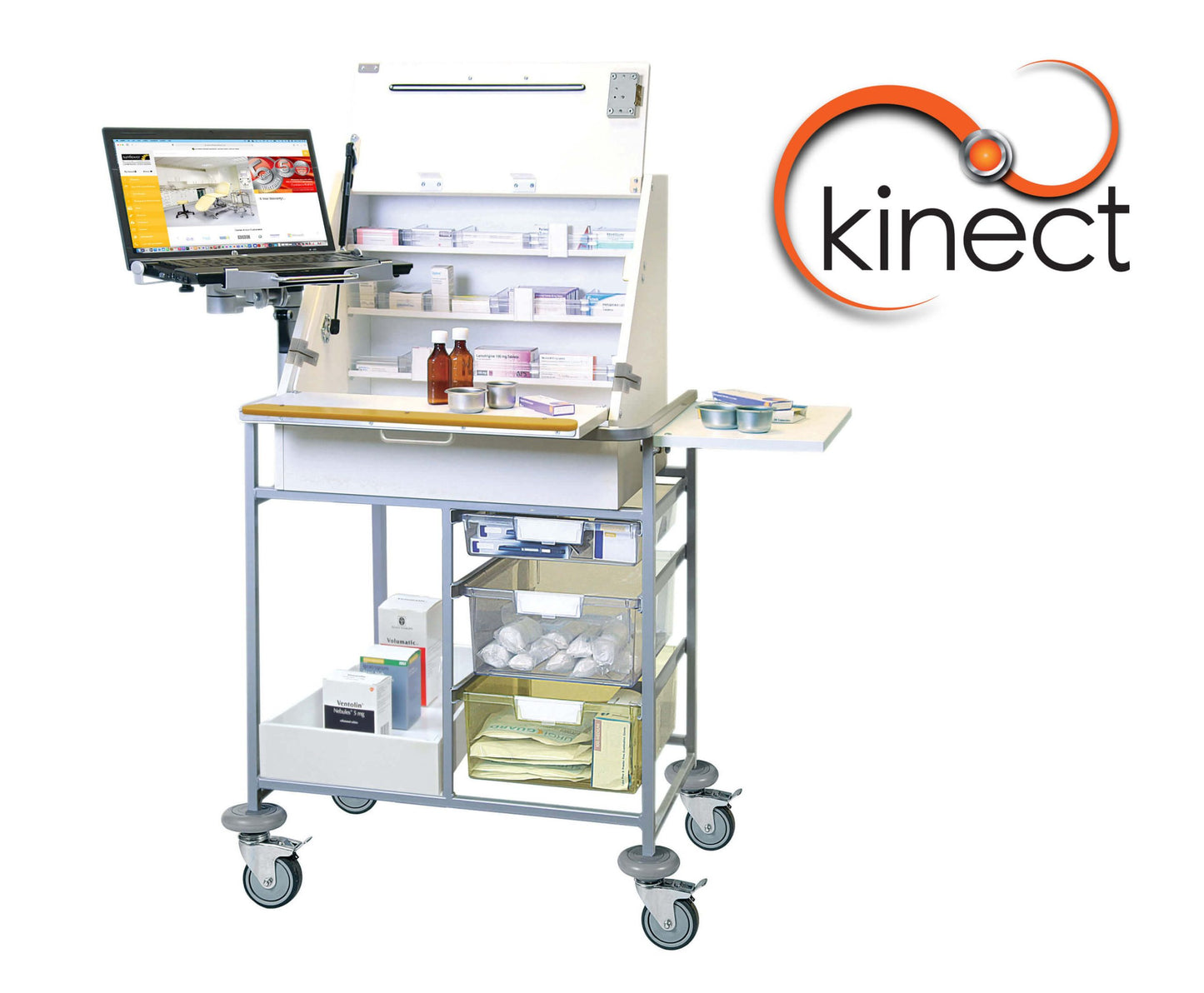 Kinect EPMA Station - Large Ward Drug Trolley with Storage Box - 
