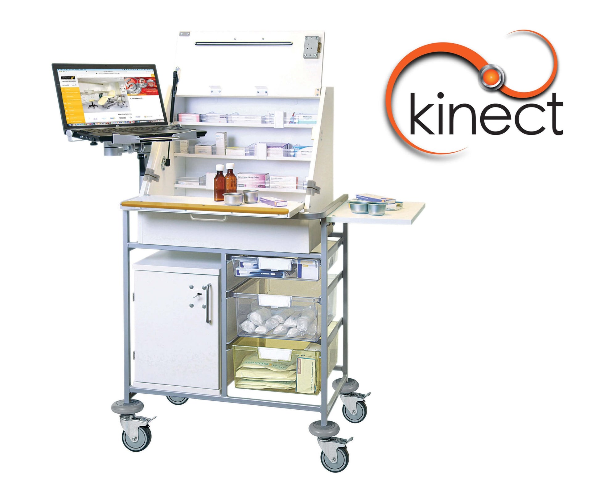Kinect EPMA Station - Medium Ward Drug Trolley with Storage Tray - 