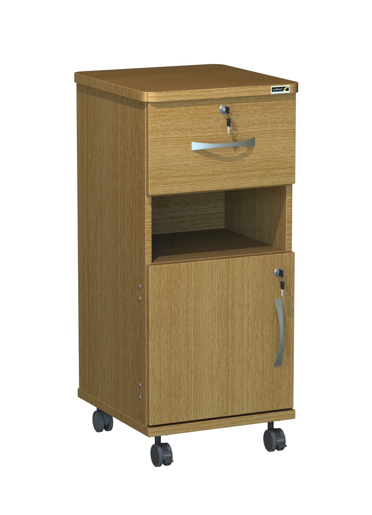 Axis Bedside Locker - Locking Large Top Drawer and Bottom Door - Open Middle