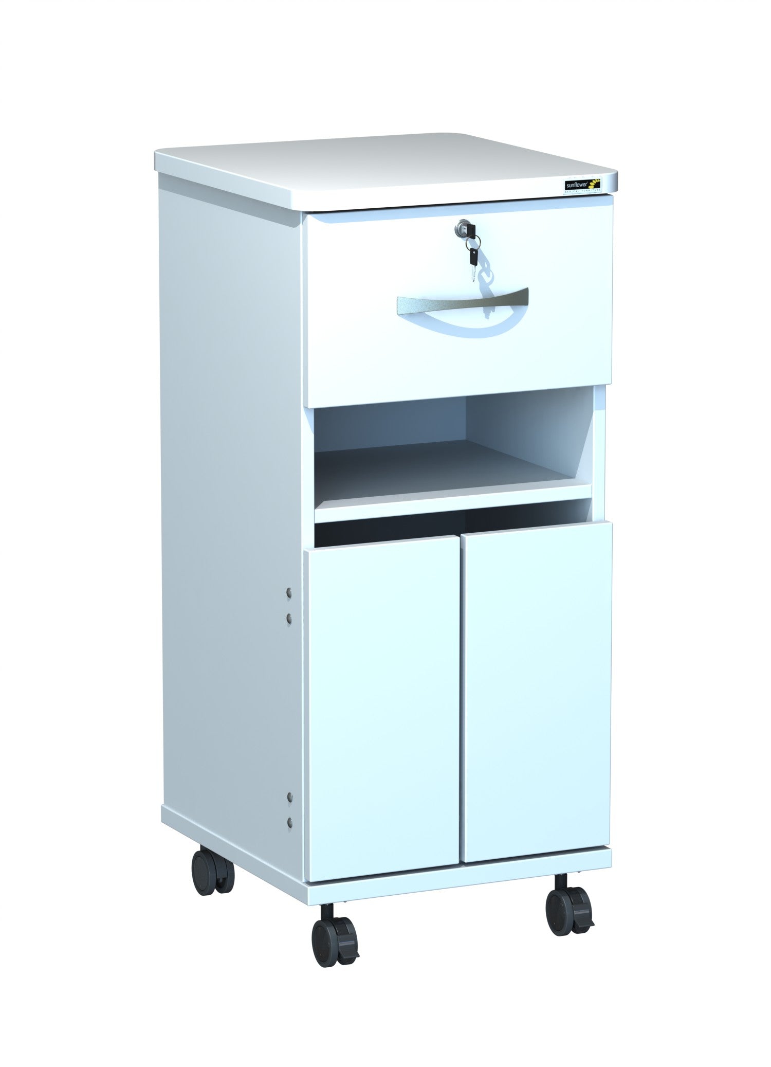 Axis Bedside Locker - Locking Top Draw - Middle Shelf - Bottom Doors - Sunflower