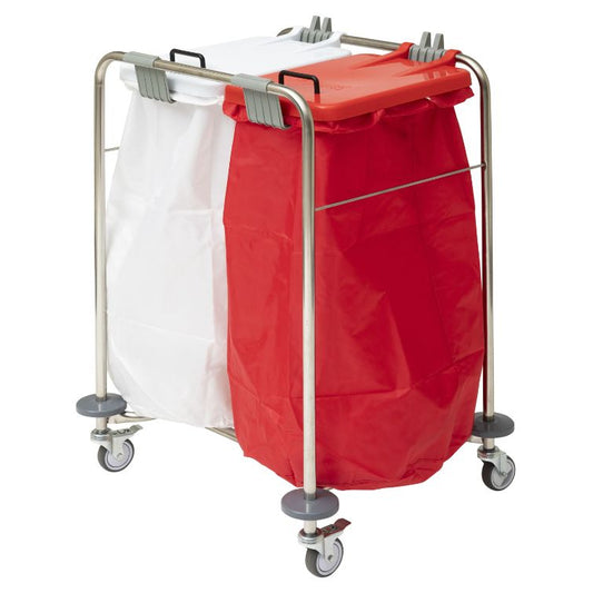 Alerta Laundry Cart, Triple Cart, White, Red & Blue Lids - 