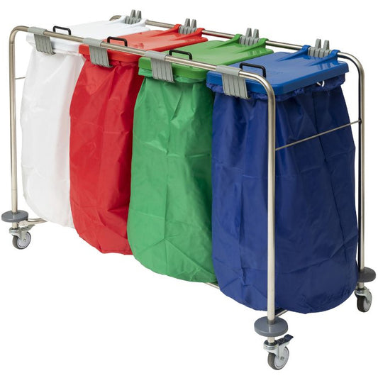 Alerta Laundry Cart, Quadruple Bags, White, Red, Green & Blue Lids