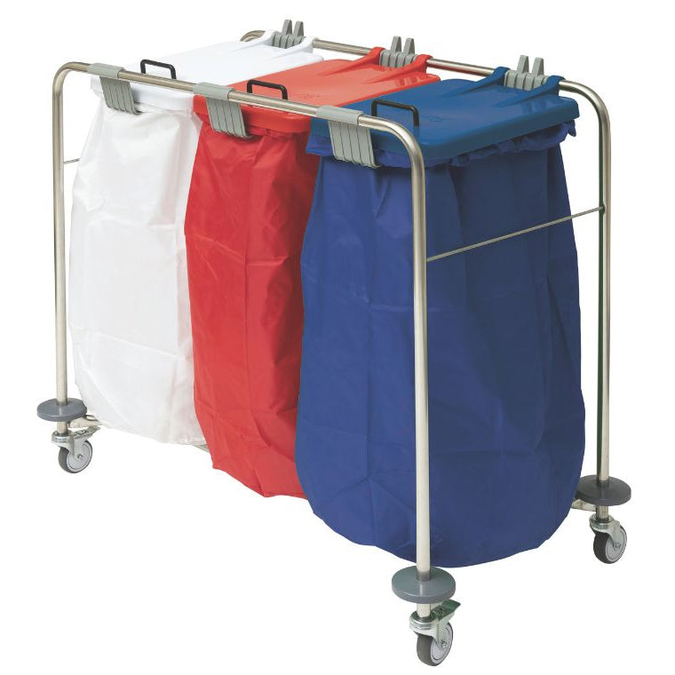 Alerta Laundry Cart, Quadruple Bags, White, Red, Green & Blue Lids - 
