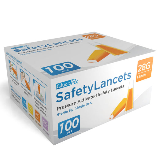 GlucoRx Safety Lancets 28G - Pack of 100 - 