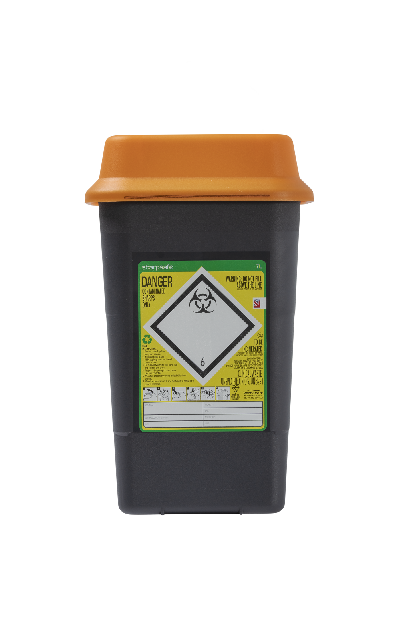 Sharpsafe® 7L Recycled Container with Orange Lid - 