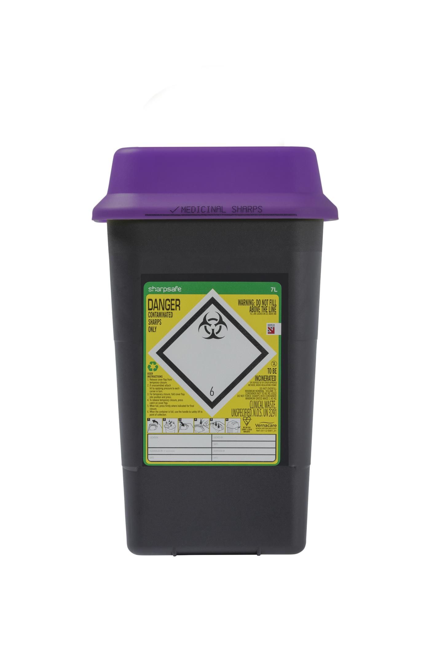 Sharpsafe® 7L Recycled Container with Purple
