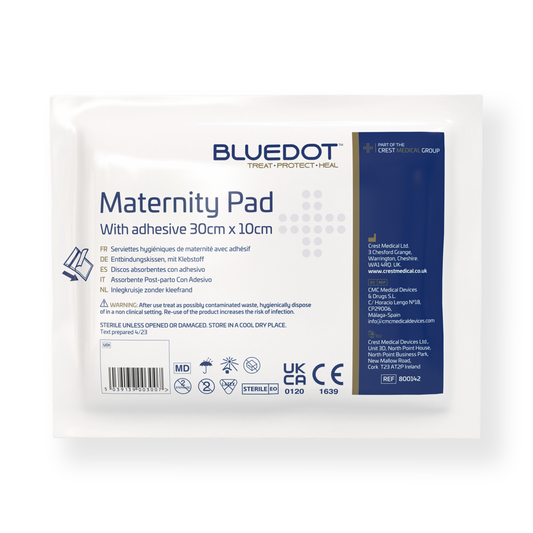 Sterile Maternity Pad with Adhesive - 30cm x 10cm - Case of 100 - 