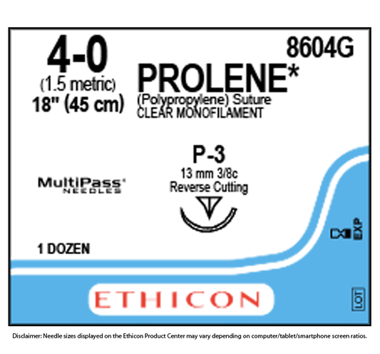 Ethicon Sutures - 4-0 PROLENE UNDYED 1X18" P-3 - Pack of 12 - 