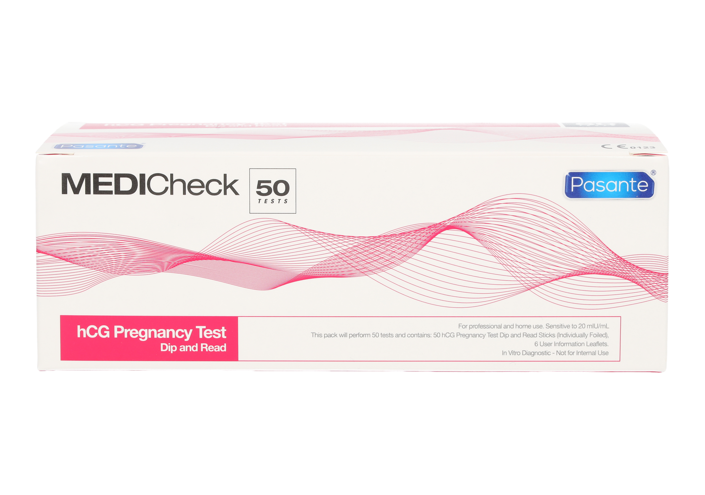 MEDIcheck hCG Pregnancy Test Strips Dip and Read - Box of 50 - Pasante