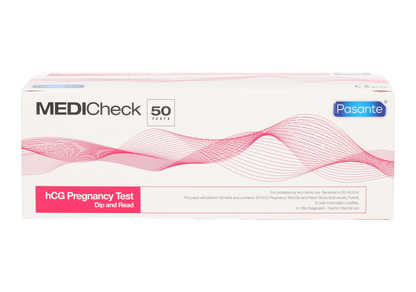 MEDIcheck hCG Pregnancy Test Strips Dip and Read - Box of 50 - Pasante