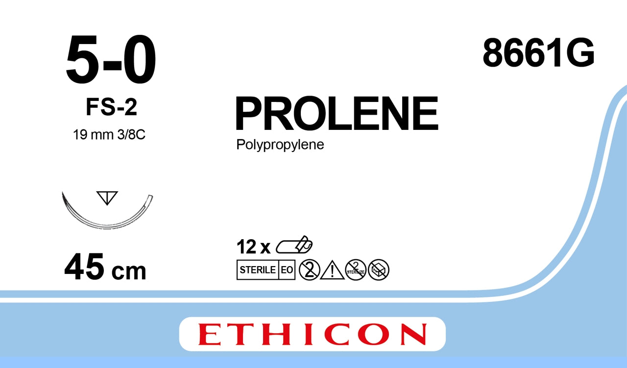 Prolene Blue Monfilament Suture 1x18", 45cm, FS-2, 5-0 - Box of 12 - 