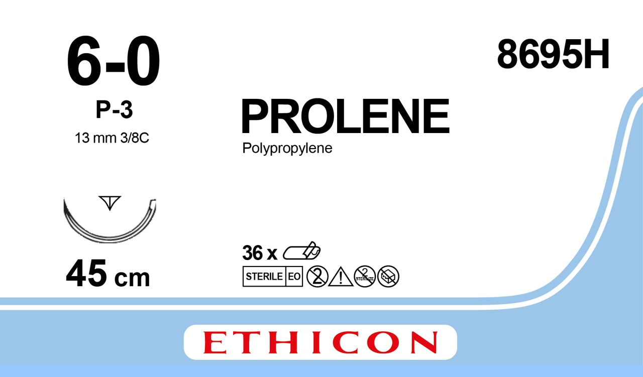 Prolene Suture, 6-0, Blue,  45cm, M0.7 - Pack of 36 - Ethicon