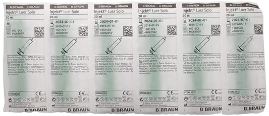 B. Braun Injekt Syringes 20 ml - Luer Slip - 2-Piece, Sterile (Box of 100) - Braun
