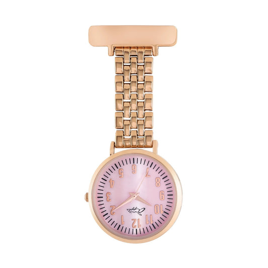 Annie Apple Nurses Fob Watch - Aurora - Pink Mother of Pearl/Rose Gold - Link - 35mm