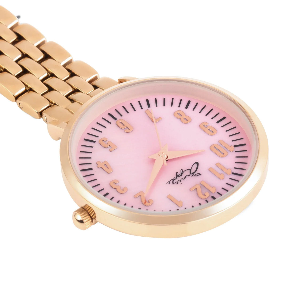 Annie Apple Nurses Fob Watch - Aurora - Pink Mother of Pearl/Rose Gold - Link - 35mm